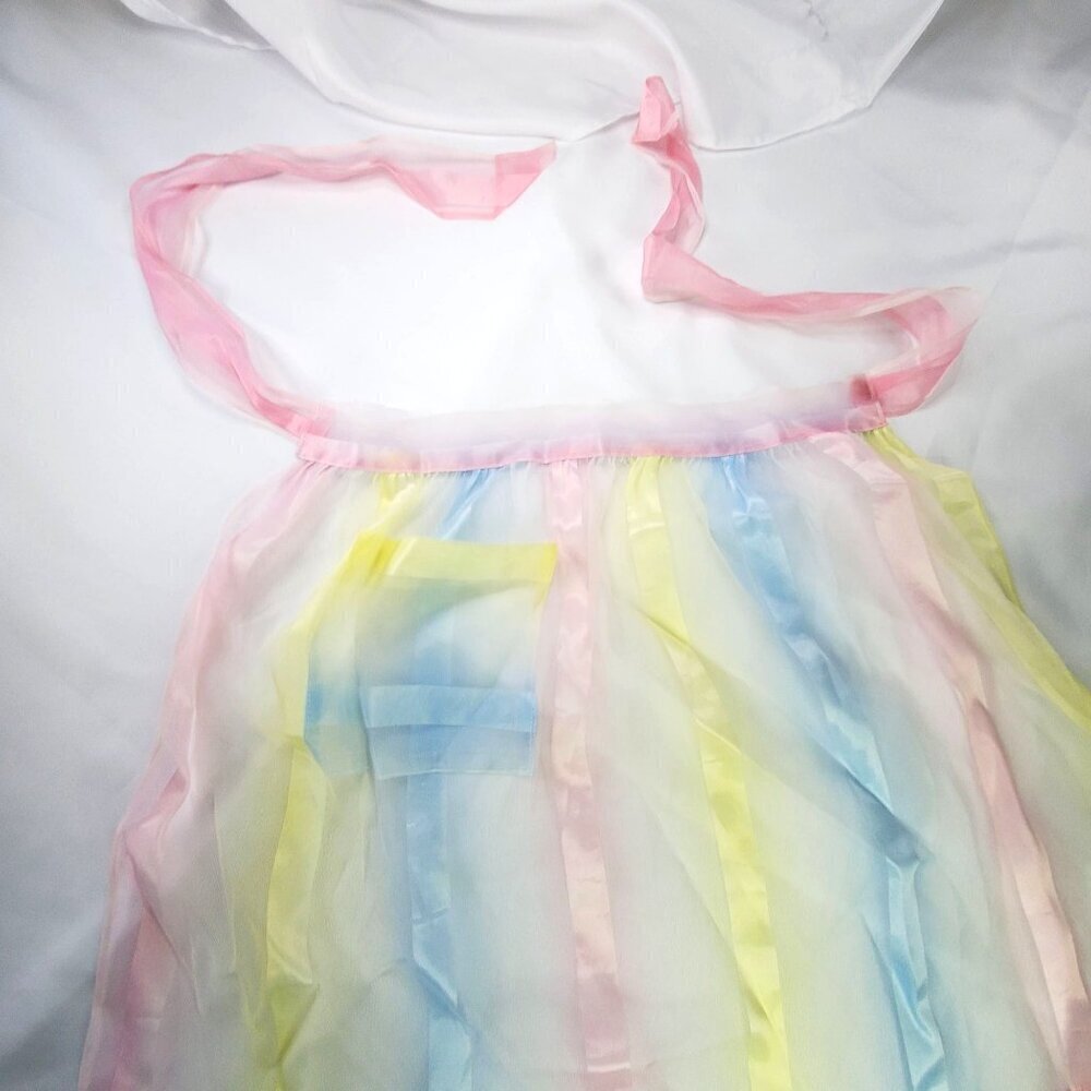 VTG Pastel Rainbow Sheer Organza Apron Pink Yellow & Blue Stripes See-through - Picture 4 of 6